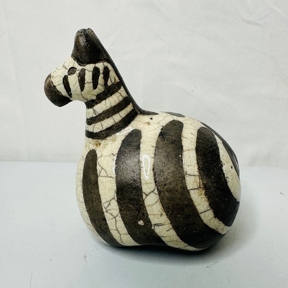 Studio Pottery Zebra Figurine Crackle Glaze Hand Painted Signed Art Piece - Picture 2 of 7